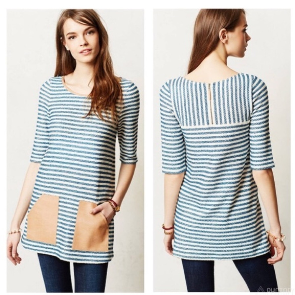Anthro Postmark Stripe Tunic Top Leather XS